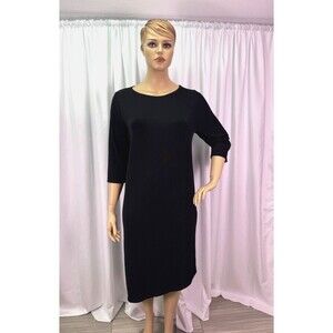 Chico’s Travelers Sierra Dress Black Asymmetrical Hem 3/4 Sleeve Plus Size 20/22